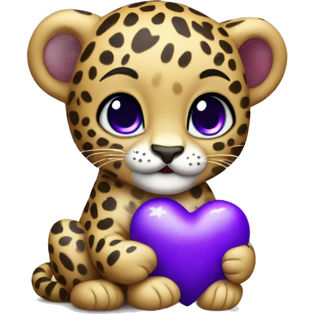 Baby leopard holding a purple heart  emoji