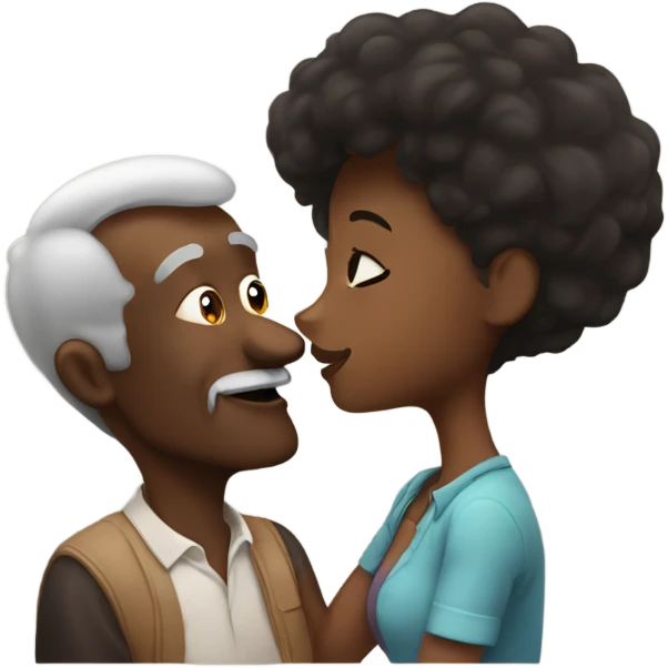 Darkskin grandpa kissing young brown skin girlfriend  emoji