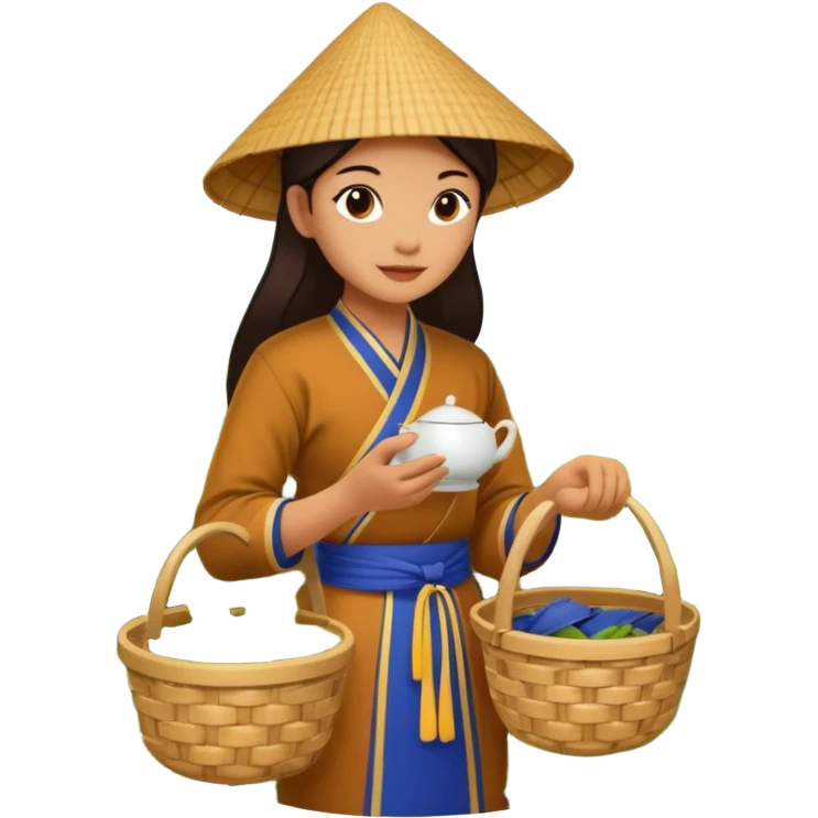 ชนเผ่าภาคเหนือไทย เก็บใบชา ข้างหลังมีตะกร้าเก็บใบช้า emoji