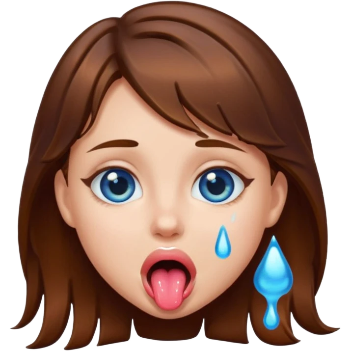 Girl with brown hair, blue eyes, a wet slimy face and her tongue out. Just on her face, hair and tongue. emoji