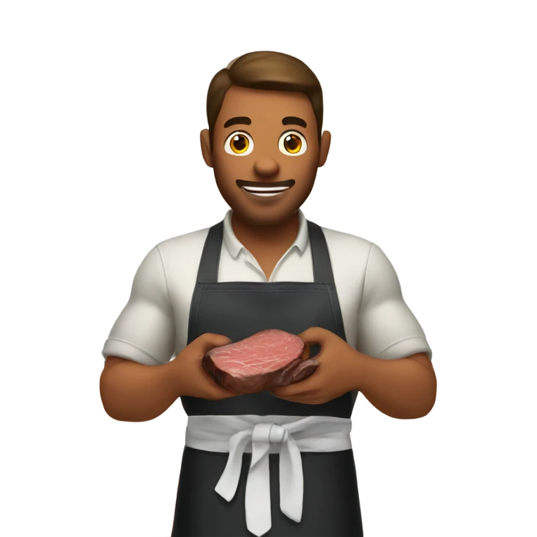 Man in an apron eating a steak with his hands  emoji