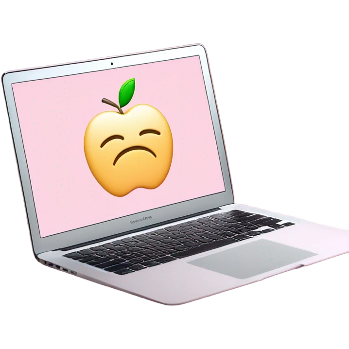 A sleek and modern MacBook Air laptop in a soft pastel pink color. The Apple logo on the back of the screen is white, contrasting elegantly with the pink finish. The laptop is slightly open, showing a glimpse of the white keyboard and silver edges. The design is minimalist and stylish, reflecting a premium aesthetic. emoji