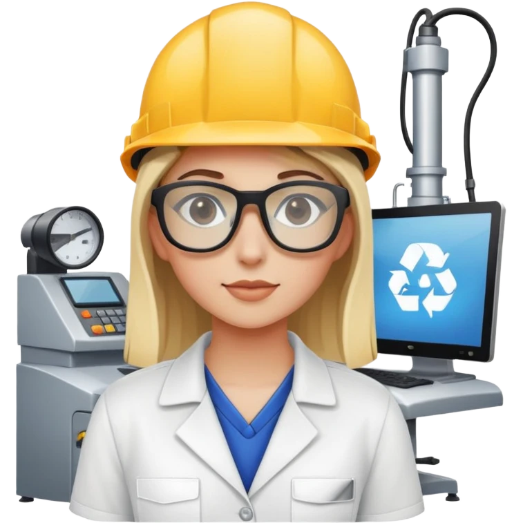 girl at the factory at the computer emoji