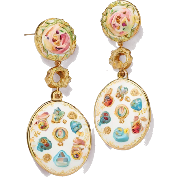 Dolce and Gabbana earrings with colourful pastel ornament print and golden detais  emoji