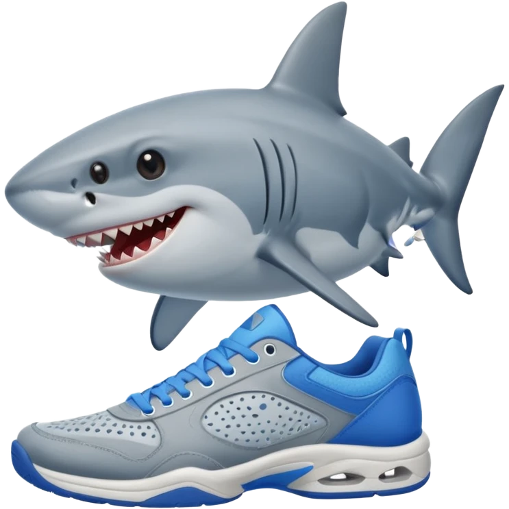 smiling shark wearing blue tennis shoes emoji