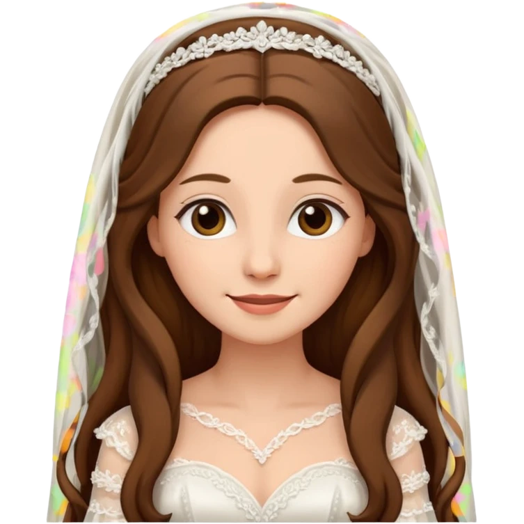 Blonde skin bride with a long veil with brown hair with a chin on her face emoji