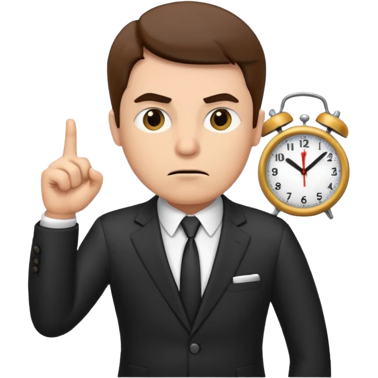 annoyed boss pointing at the clock emoji