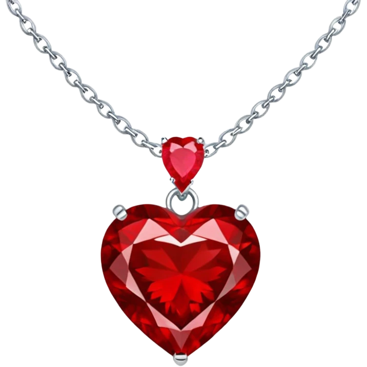 red heart ruby pendant with silver chain and white stones emoji