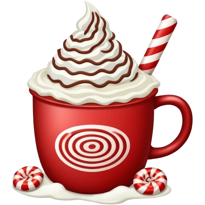 Peppermint hot cocoa with whipped cream and crushed peppermint candy on top emoji