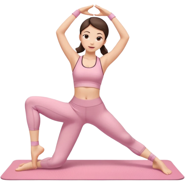 white brunette girl in light pink workout clothes doing dance stretching on yoga mat emoji