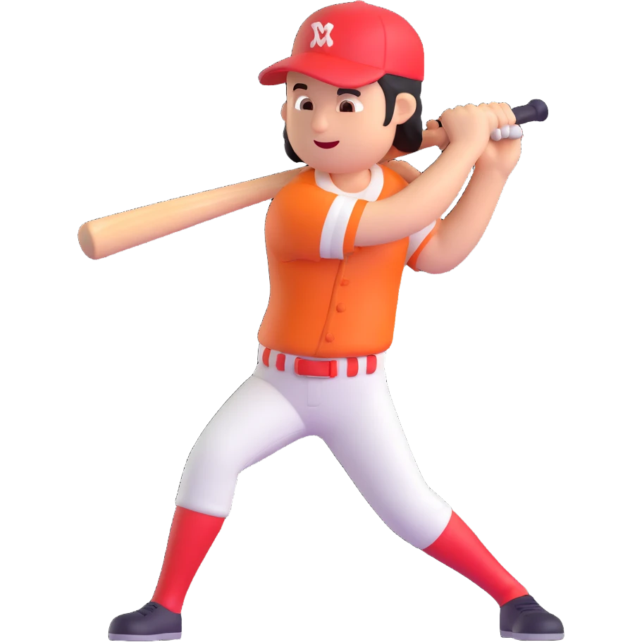 Make the baseball bat character all the same color and render it in a 3D style with no background. emoji