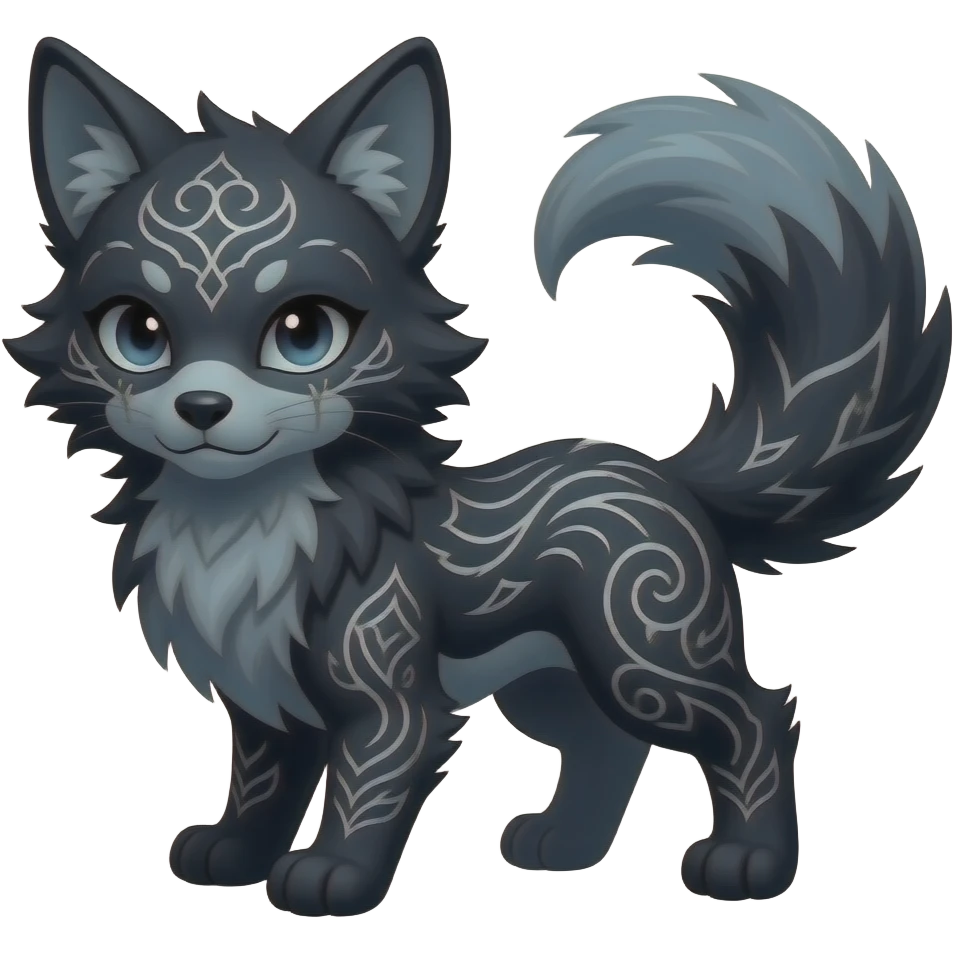 Kawaii dark cute gloomy ghoulish edgy fantasy ethereal vernid-sergal-possum-monster-fursona animal creature full body with intricate markings emoji