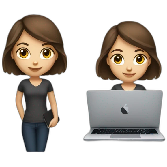 Beautiful programmer girl with brown hair working with MacBook emoji
