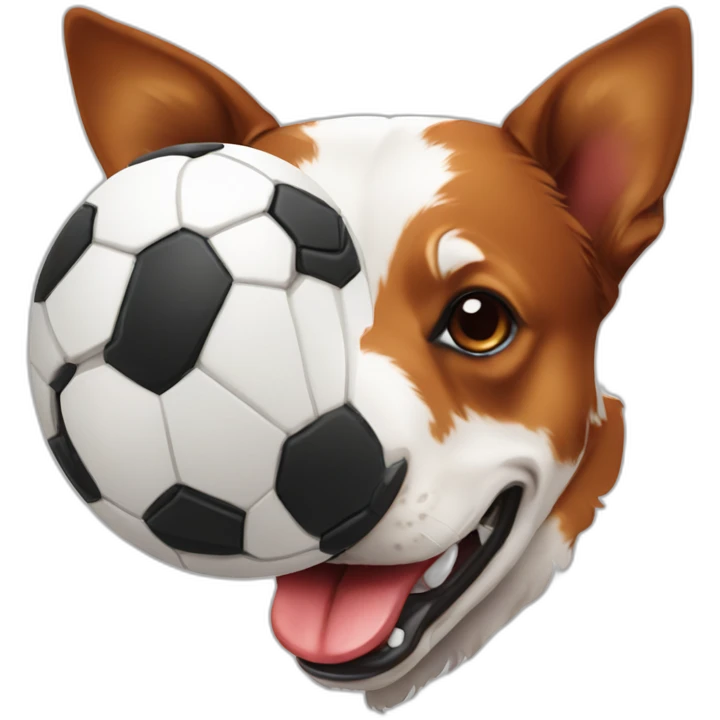 Red heeler holding a deflated white soccer ball in its mouth emoji