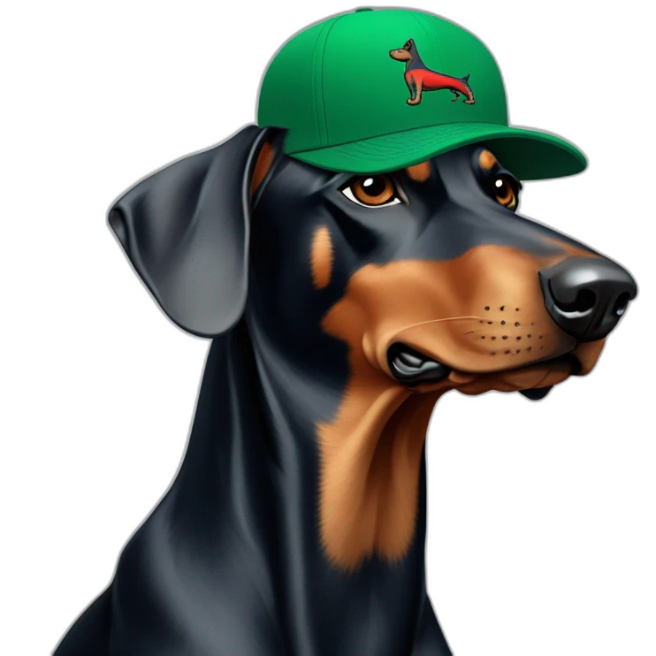 Doberman with Lacoste cap emoji
