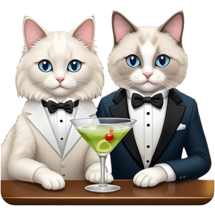 Ragdoll cat drinking martini at the bar with a tuxedo cat friend emoji