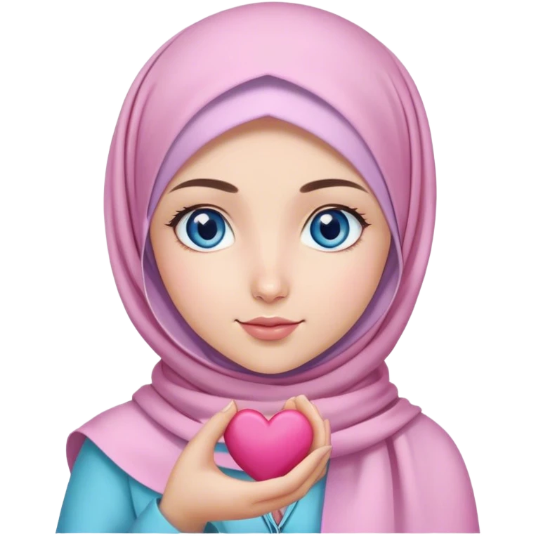 Turkish beautiful finish Konya girl blue eyes with pink lila magnolia hijab and hold heart in her hand  emoji