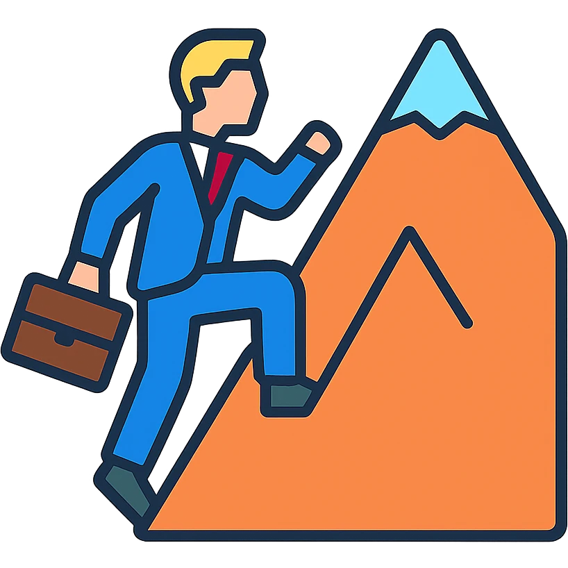 man climbing a mountain in a suit, color outline icon style emoji