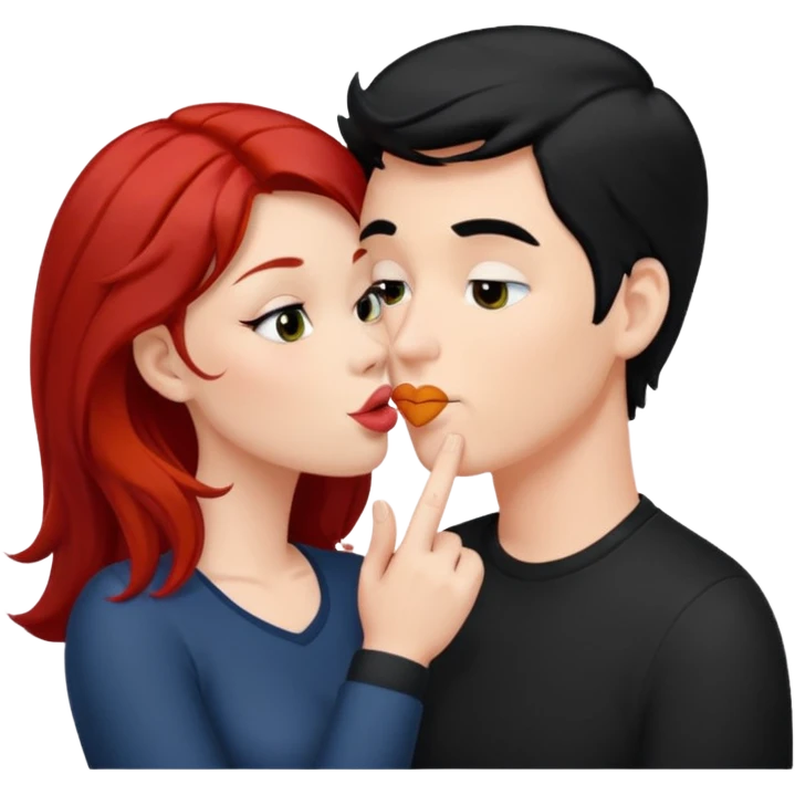 white man with black hair and redhead woman blowing eachother a kiss  emoji