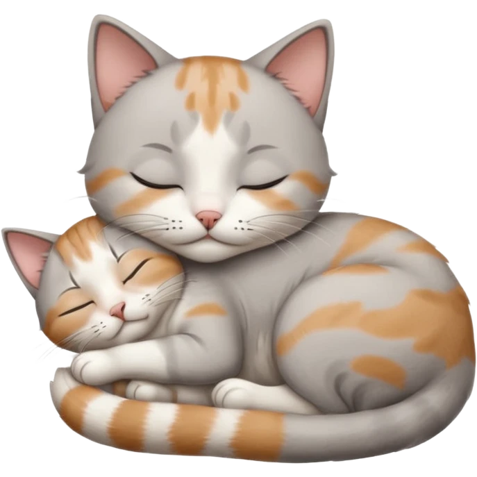 grey and white small cat with its eyes closed lying down with its paw curled and holding up his head emoji