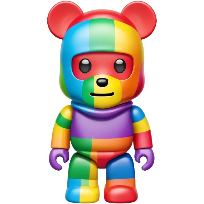 bearbrick toy wearing a rainbow colorful balaclava mask emoji