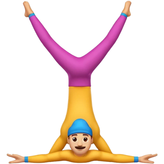 "3D man emoji doing a handstand, cheerful, colorful cartoon style, bright vibrant colors, simple background." emoji