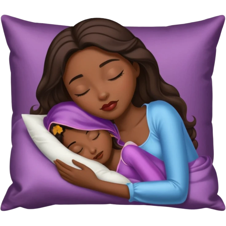 sleeping beauty brunette black girl with a silk pillow emoji