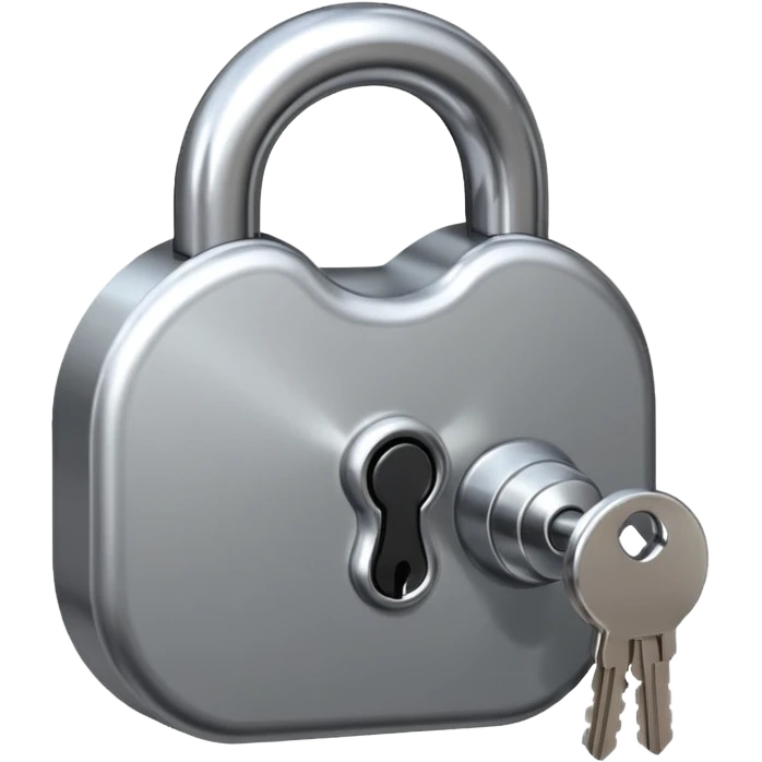 Chrome silver lock emoji, iOS emoji style, smooth metallic surface, rounded edges, reflective highlights, minimalistic emoji