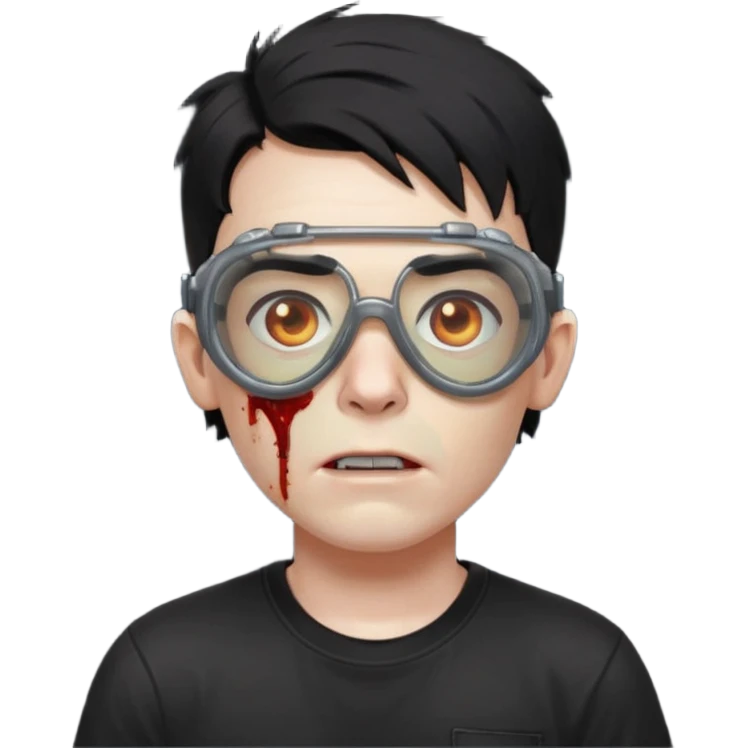 Zombie Emoji AppleIOS Style, lowfade Black Hair, Skin Goggles on right slide of The Head, and Black T-shirt emoji