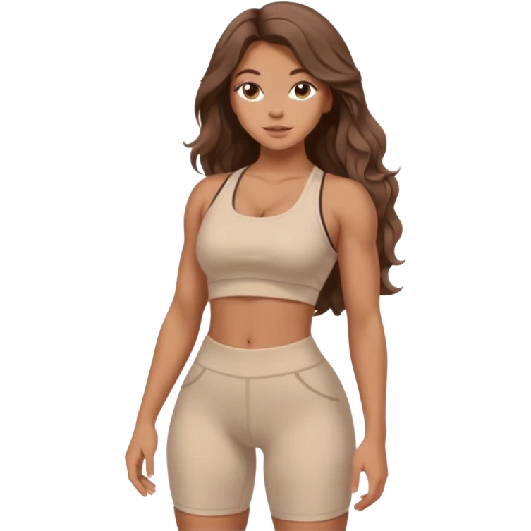 Create dream body girl with big glute and small waist and brown wavy long hair with pastel beige gym clothes  emoji