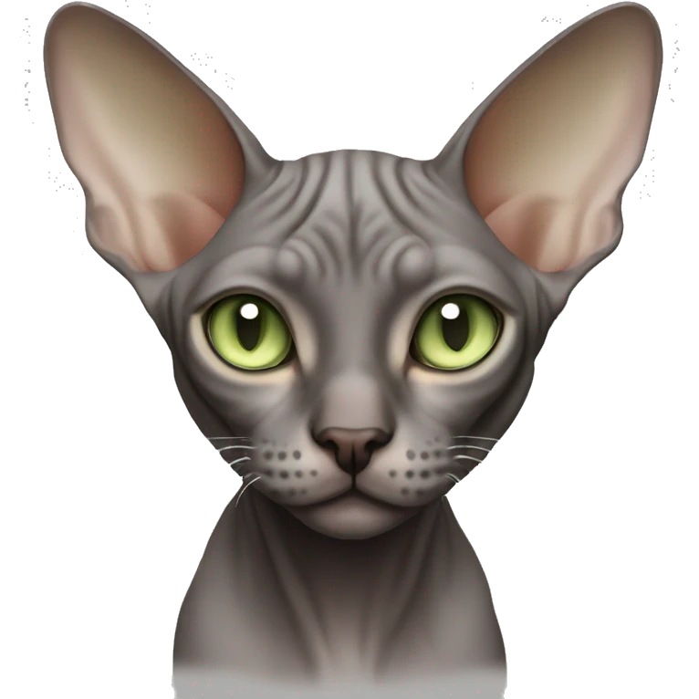 Sphynx cat dark brown and gray  white light green eyes  emoji
