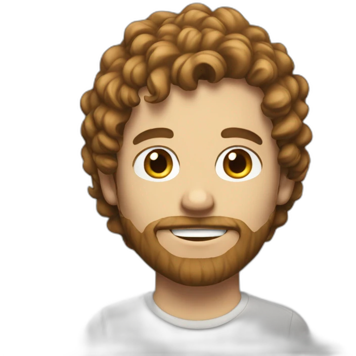 white IT guy long brown semi curly hair small beard emoji