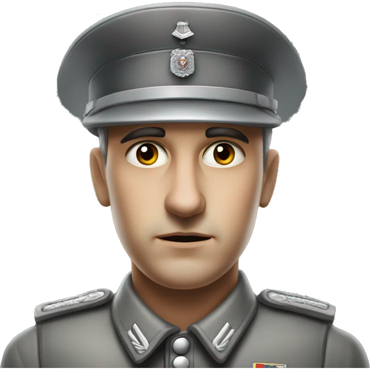 serious german soldier the middle of the XX century photorealistic gray uniform detailed face with wrinkles  emoji
