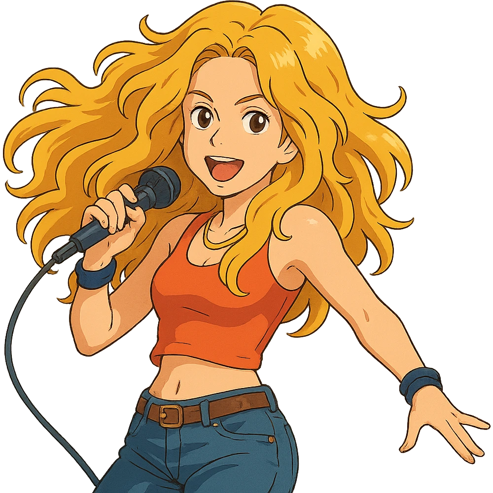 Shakira in Ghibli style, vibrant colors, dynamic pose emoji