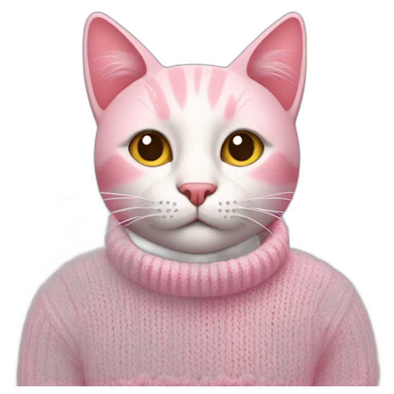 Pink cat wearing white knitted sweater emoji
