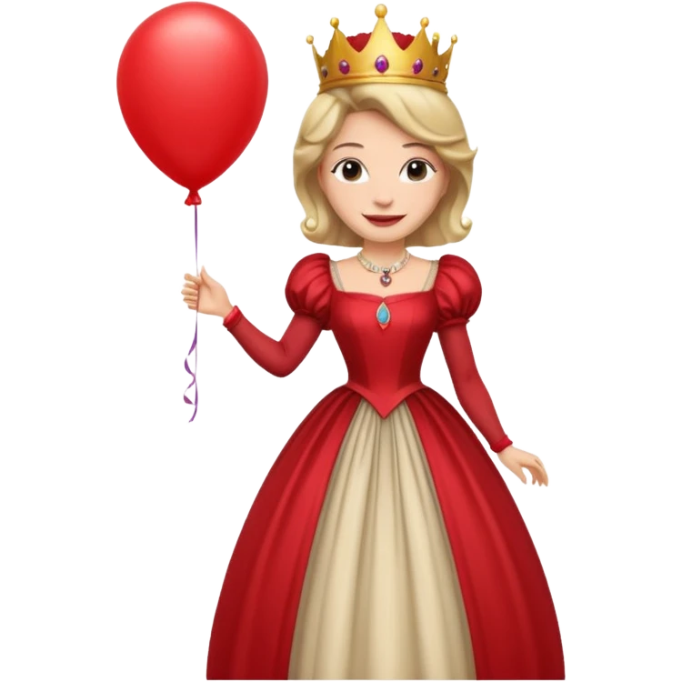 queen wearing dress, holding balloon emoji