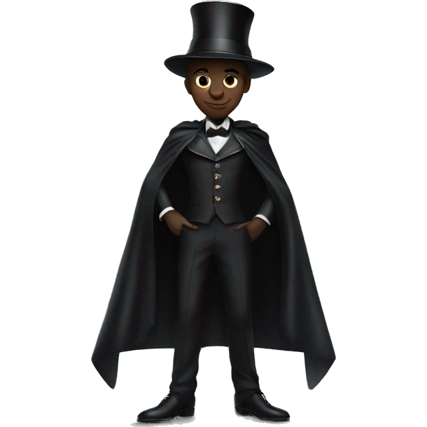 a black photo of black full body magician that has a cape that says ''Dior'', cape, text Dior emoji
