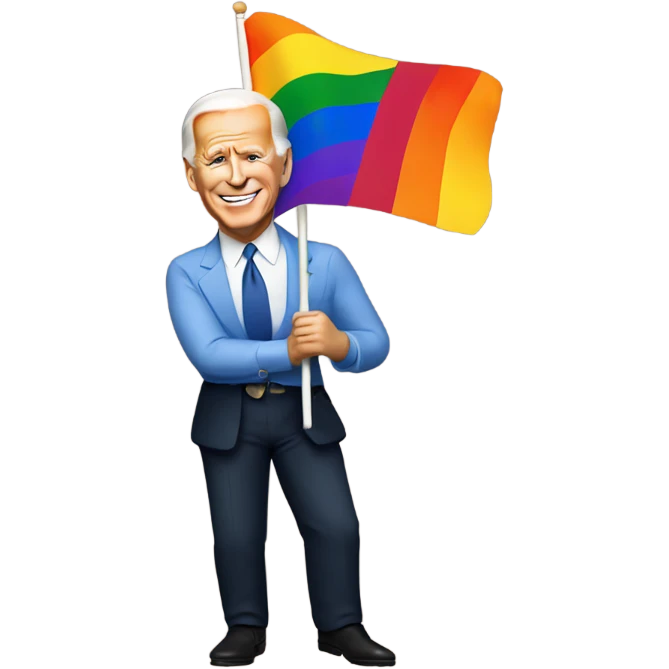 Joe Biden holding a gay flag emoji