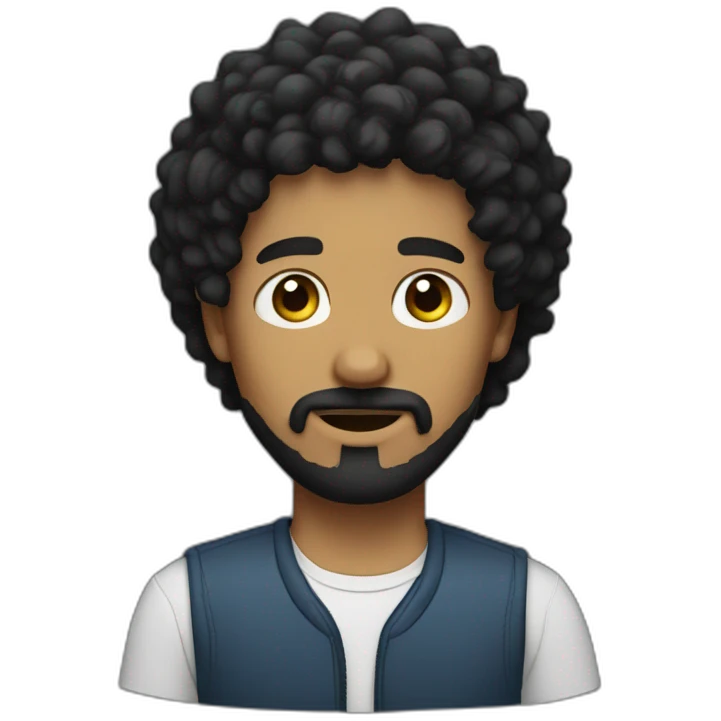 guy with messy curly black hair round face and goatee beard emoji