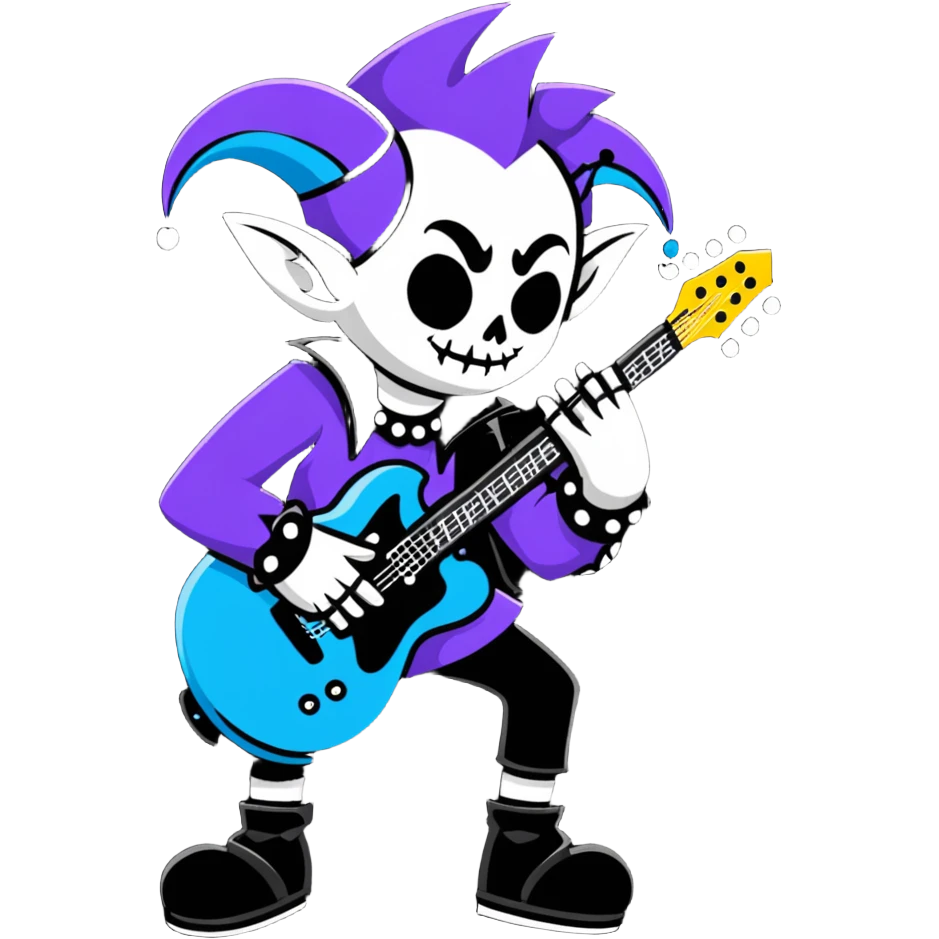 Punk rock jester with guitar and gothic style emoji