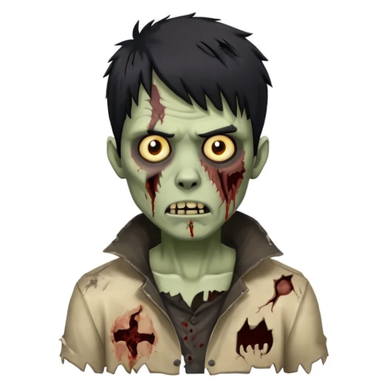 Zumbi homem com o cabelo no corte Wolf cute de franja lisa preta emoji