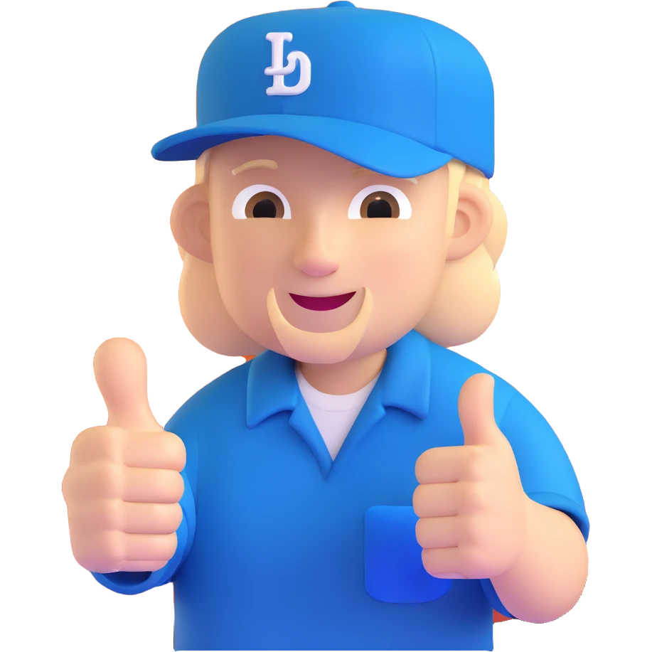 man with a blue Dodgers hat, thumbs up gesture emoji