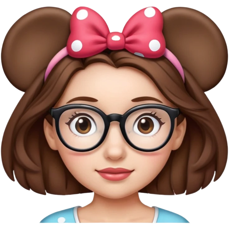 Girl Brown hair wearing glasses Minnie mouse ears headband emoji