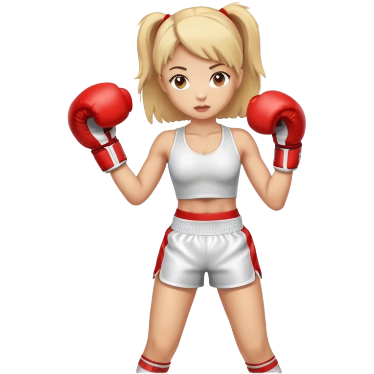 A bright girl in a boxer's stand with boxing gloves in her arms emoji