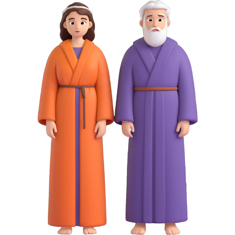 fullbody Jerusalem man and woman standing side by side, 1st-century robes, hair visible, no headscarves, no religious symbols emoji