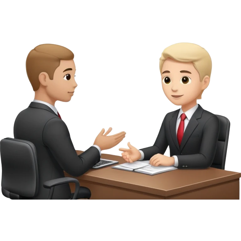 Professional business employer in suit interviewing candidate at desk emoji