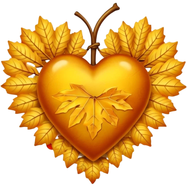 heart with a golden autumn leaves theme, clean digital illustration emoji