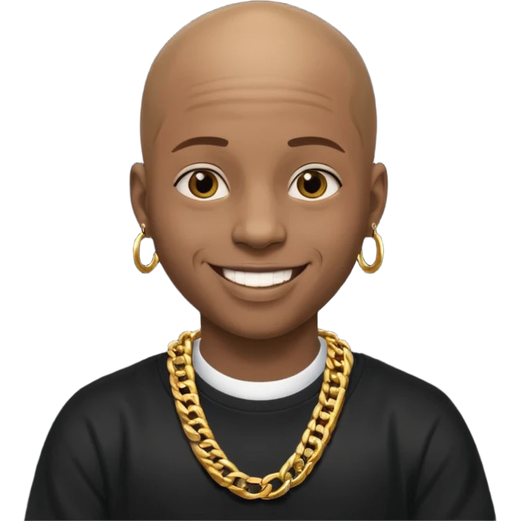 Young African rapper, bald with chain emoji