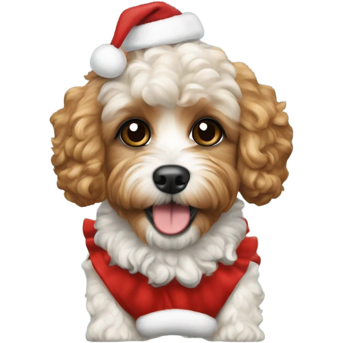 A Cavapoo dog wearing a Christmas outfit  emoji