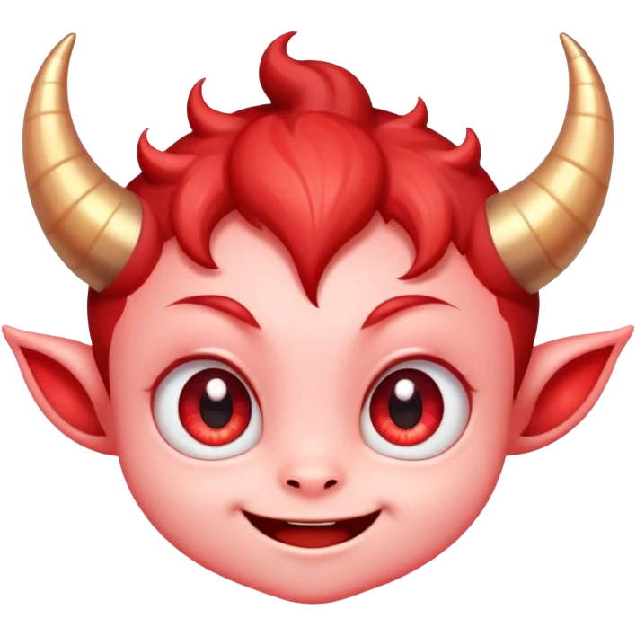 adorable little demon with tiny horns and big sparkly eyes, smiling innocently emoji